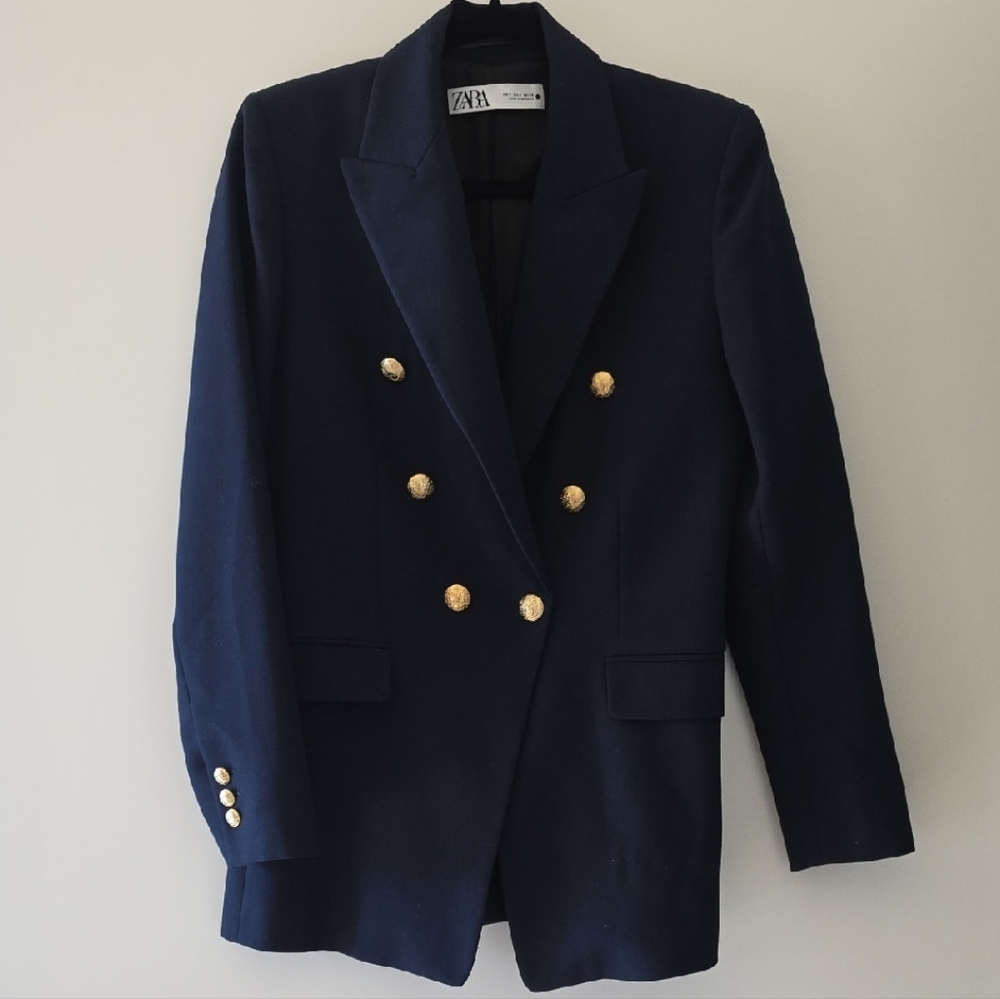 Zara Dark Blue Jacket with Metallic Buttons